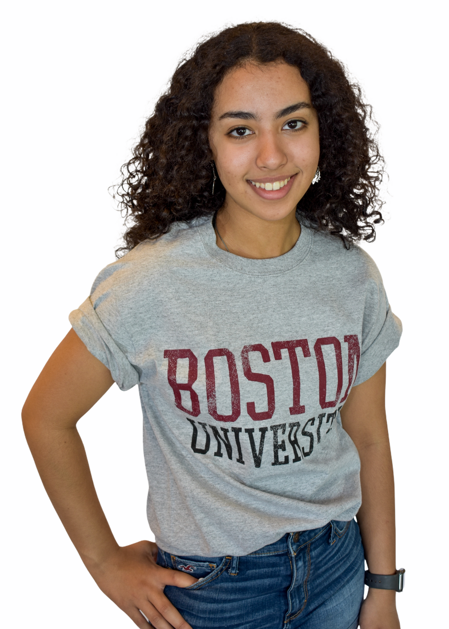 Boston University Champion T-Shirt Sport Grey Distressed Logo